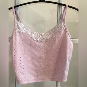 SHEIN Juniors Eyelet Lace Pink Cropped Tank  Small